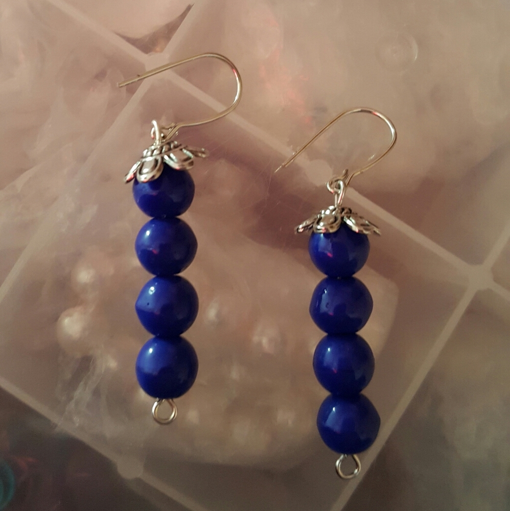 Handmade dark blue and silver earrings